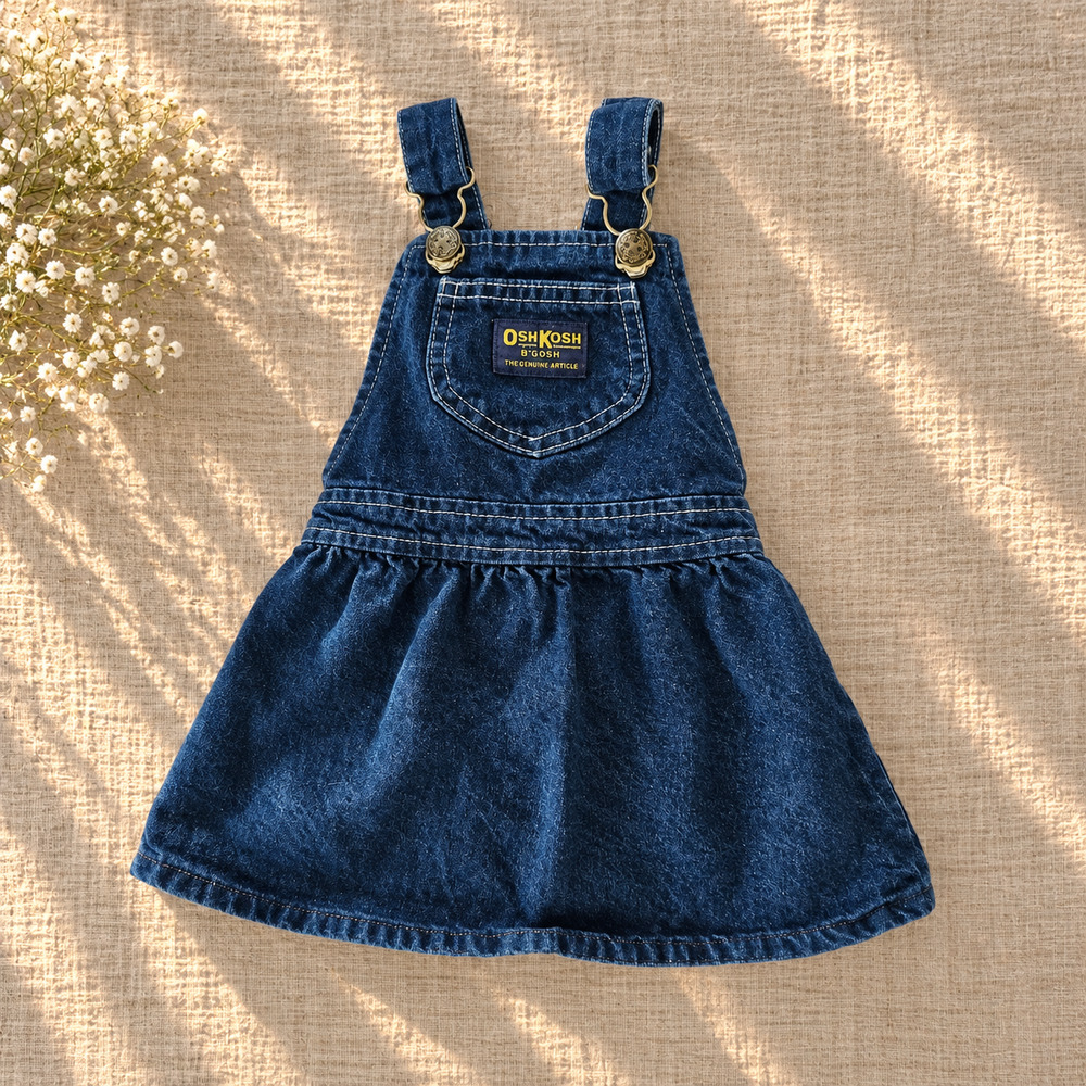 Vintage OshKosh B'Gosh Denim Jumper Dress | Girls 18M | 1980s Made in USA